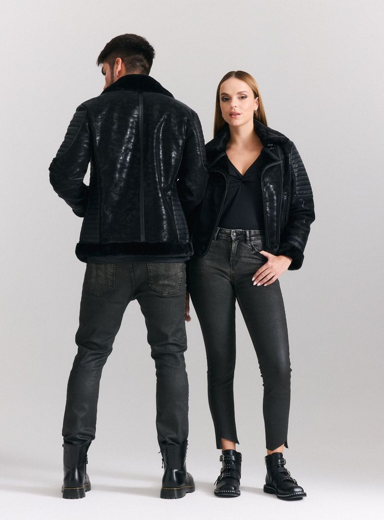 Chaqueta Aviadora Biker Ecocuero Texturado-5