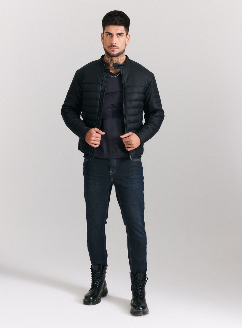 Chaqueta Acolchada Cuero Ecológico Engomado-4