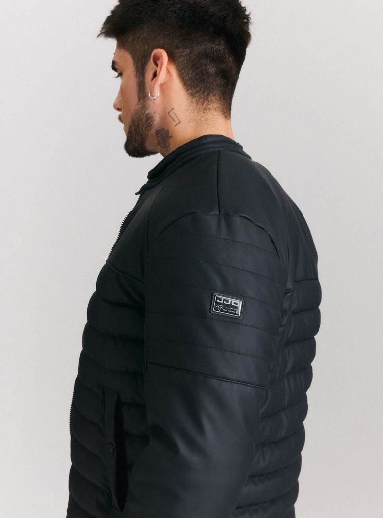 Chaqueta Acolchada Cuero Ecológico Engomado-3
