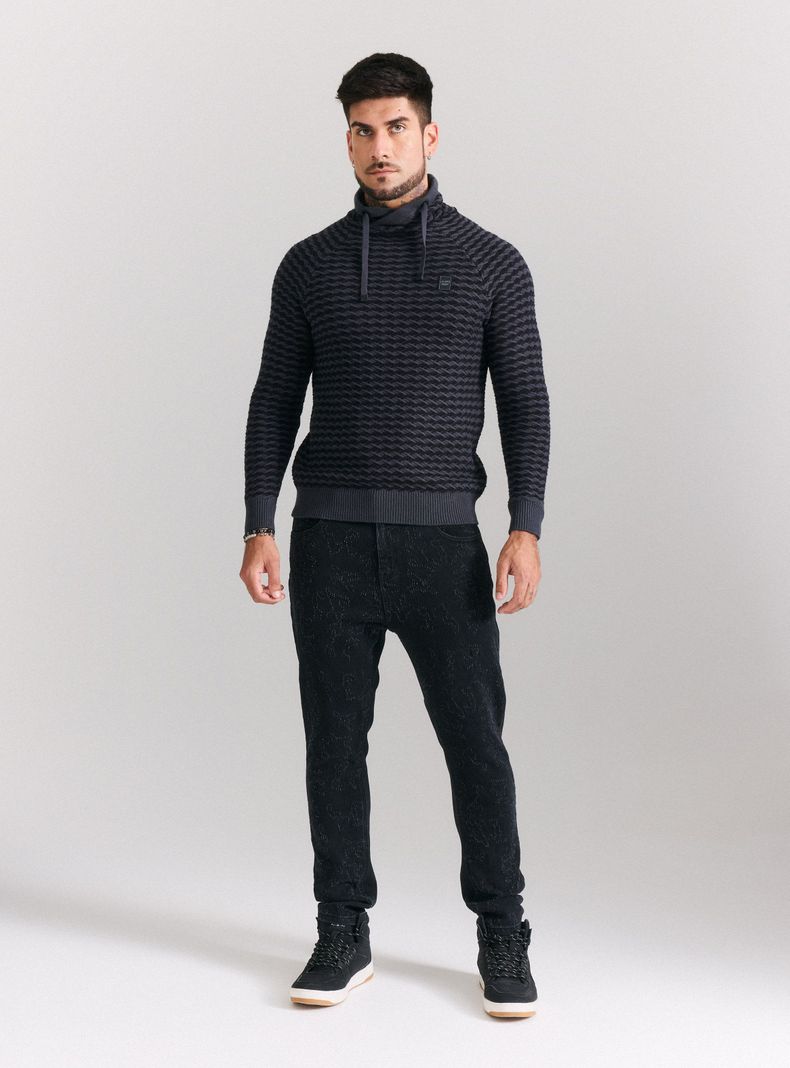 Sweater Cuello Alto Cruzado Punto Bicolor-4