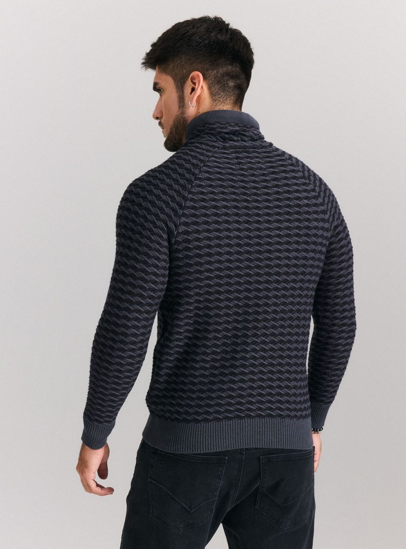 Sweater Cuello Alto Cruzado Punto Bicolor-1