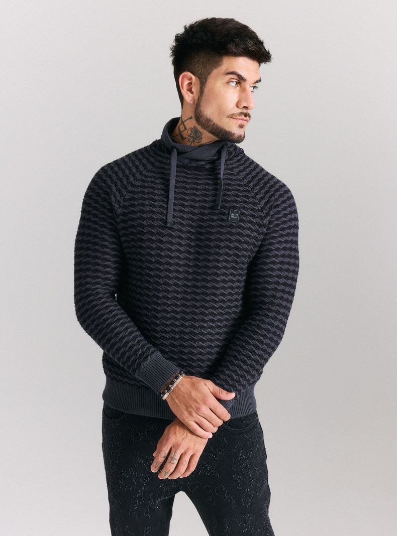 Sweater Cuello Alto Cruzado Punto Bicolor-0