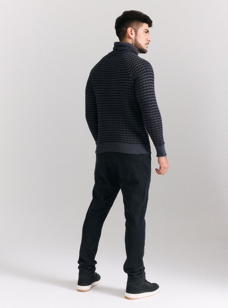 Sweater Cuello Alto Cruzado Punto Bicolor-5