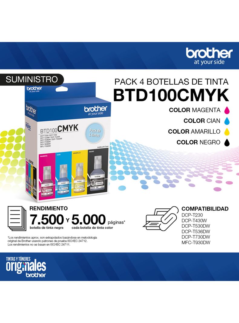 Pack 4 Botellas de Tinta BTD100CMYK-4