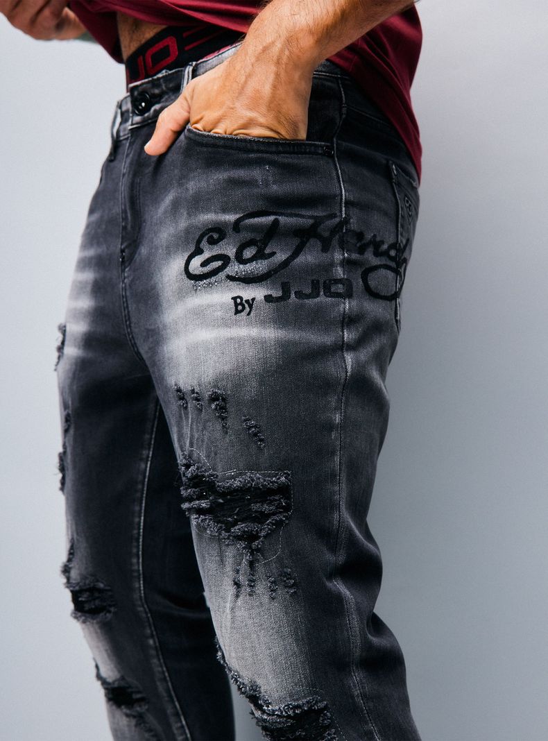 Jeans Ed Hardy Contrastado Rotura Terciopelo-2