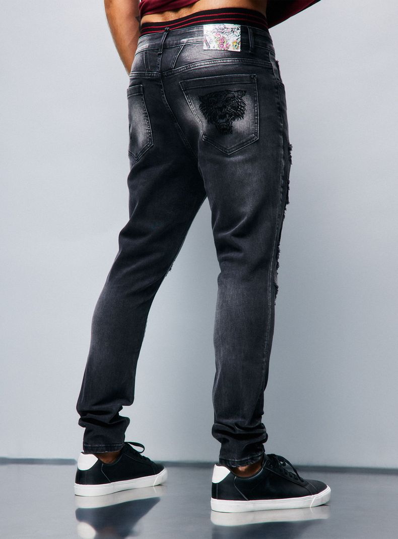 Jeans Ed Hardy Contrastado Rotura Terciopelo-1