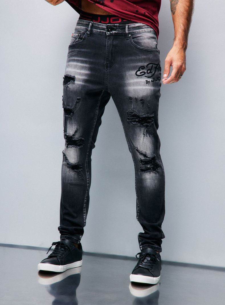 Jeans Ed Hardy Contrastado Rotura Terciopelo-0