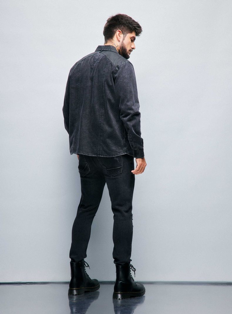 Camisa Sobrecamisa Jeans con Bolsillos Engomados-5