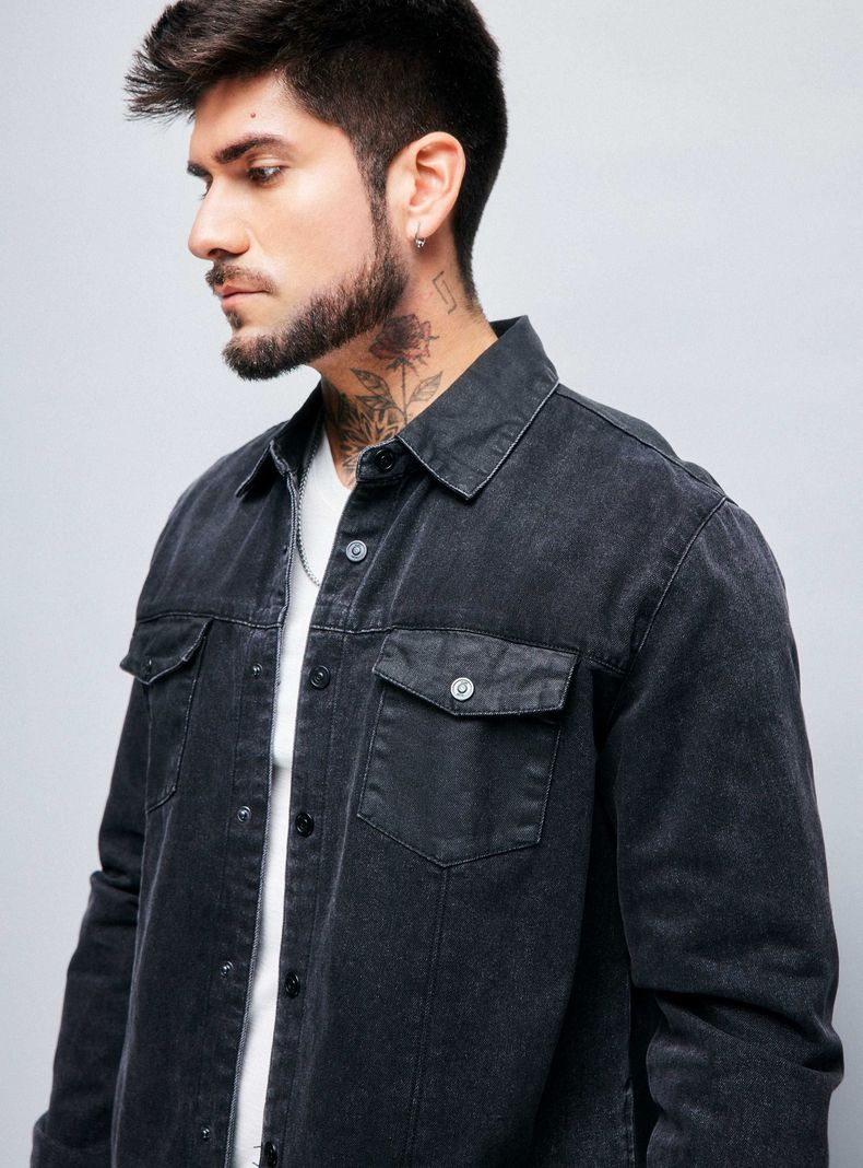 Camisa Sobrecamisa Jeans con Bolsillos Engomados-2