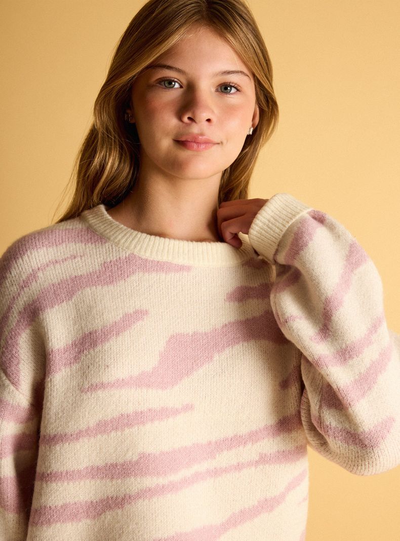 Sweater Cuello Redondo con Diseño Animal Print-1