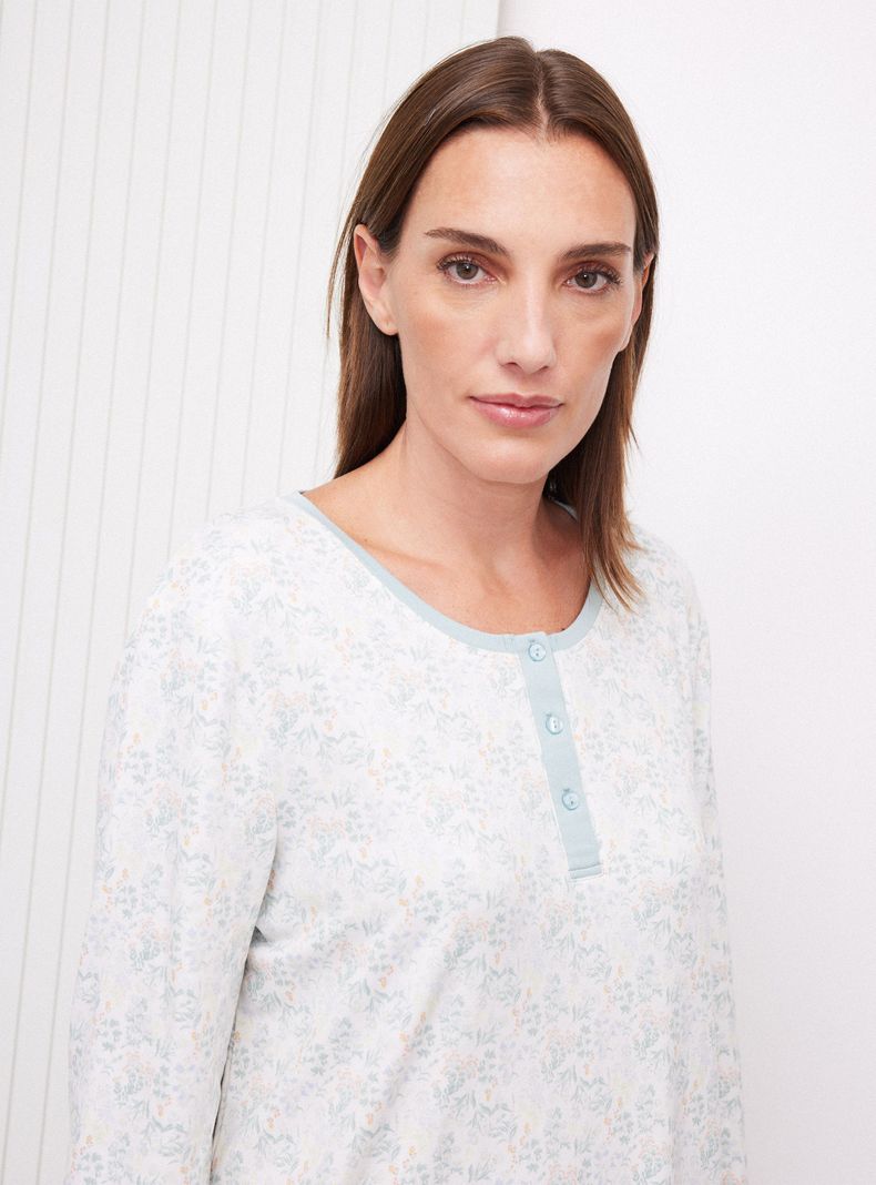 Camisa de Dormir Cuello Redondo Full Print Tacto Peach-2
