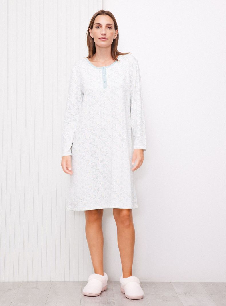 Camisa de Dormir Cuello Redondo Full Print Tacto Peach-4