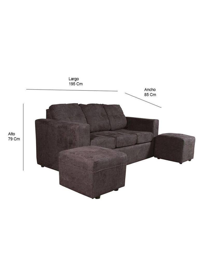 Sofá Nize 3 Cuerpos Felpa + 2 Poufs-1