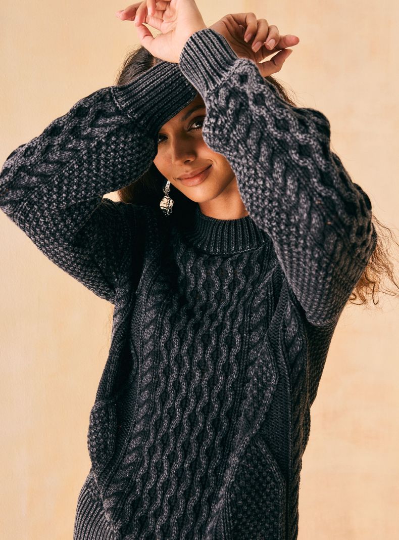 Sweater Trenzado en Delantero Teñido en Prenda-3