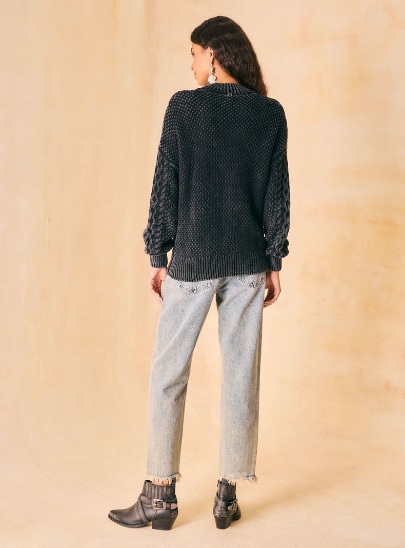 Sweater Trenzado en Delantero Teñido en Prenda-5