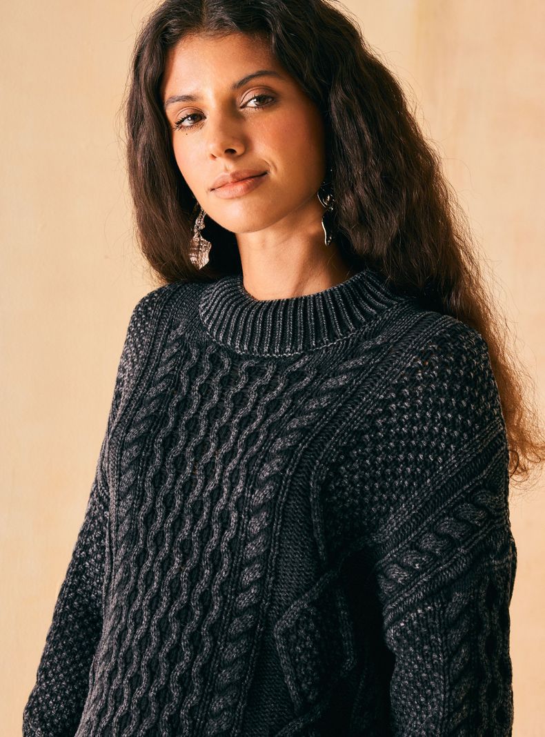 Sweater Trenzado en Delantero Teñido en Prenda-2
