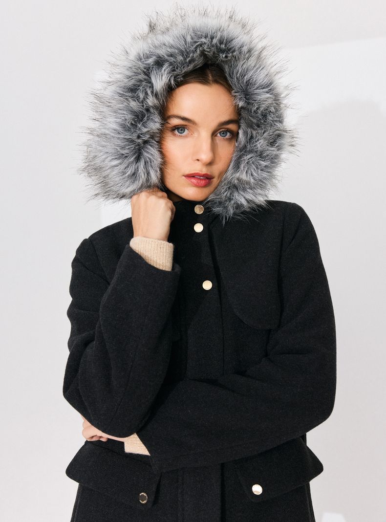Abrigo Tipo Montgomery con Piel Desmontable en Gorro-2