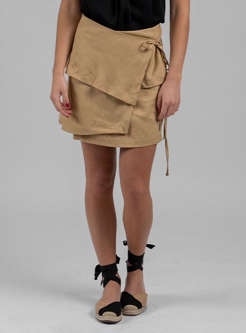 Falda Mini Delfina Lino Camel-0