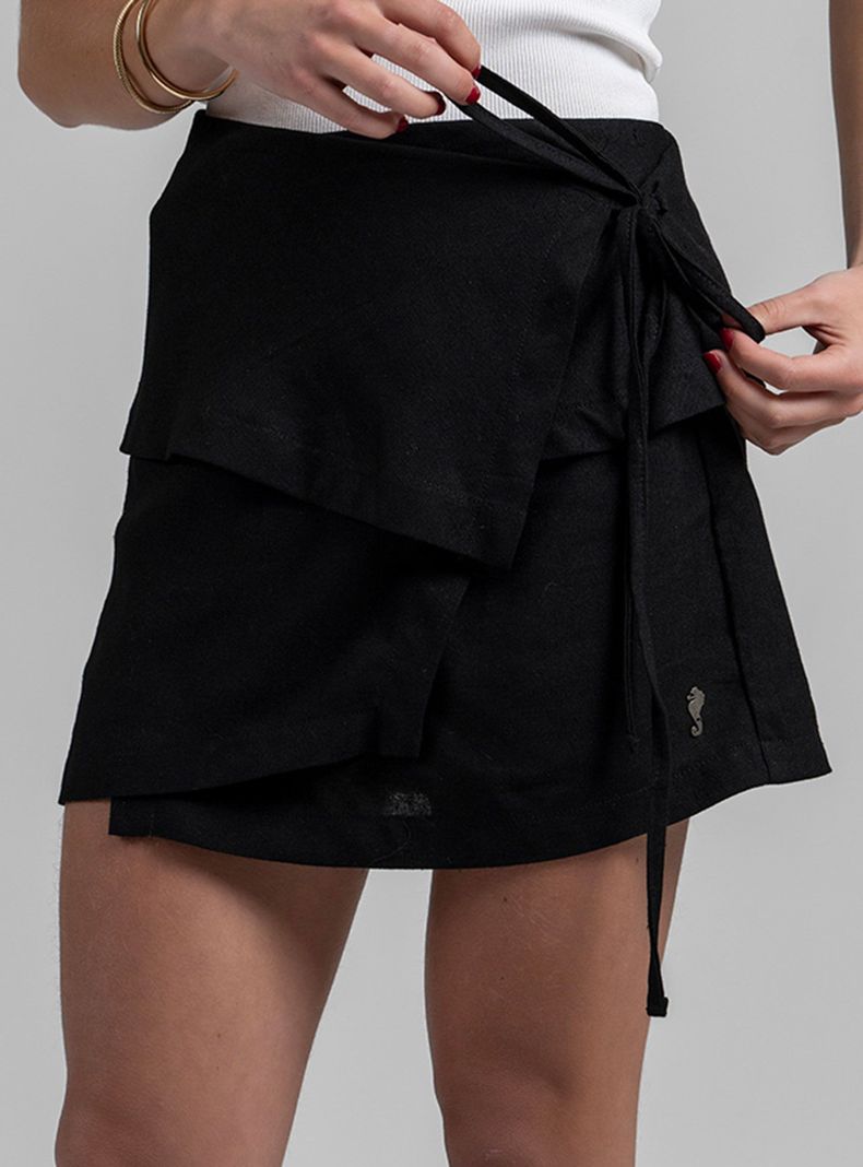 Falda Mini Delfina Lino Negro-2