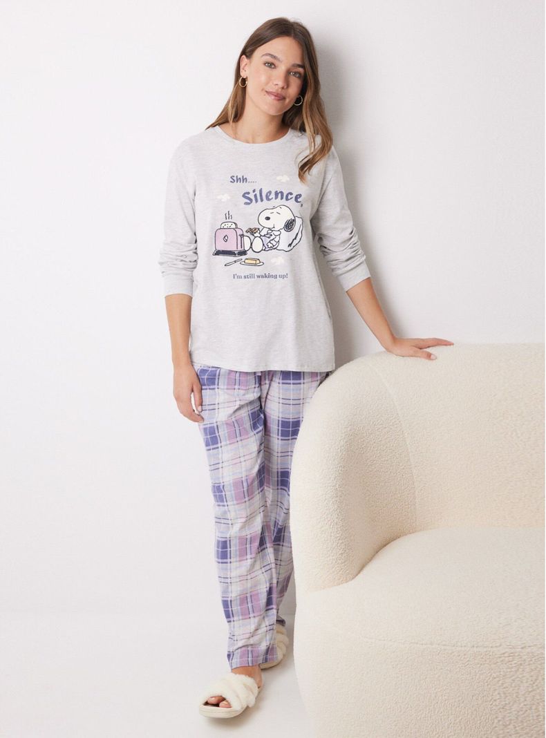 Pijama Largo Algodón Snoopy Cuadros-0