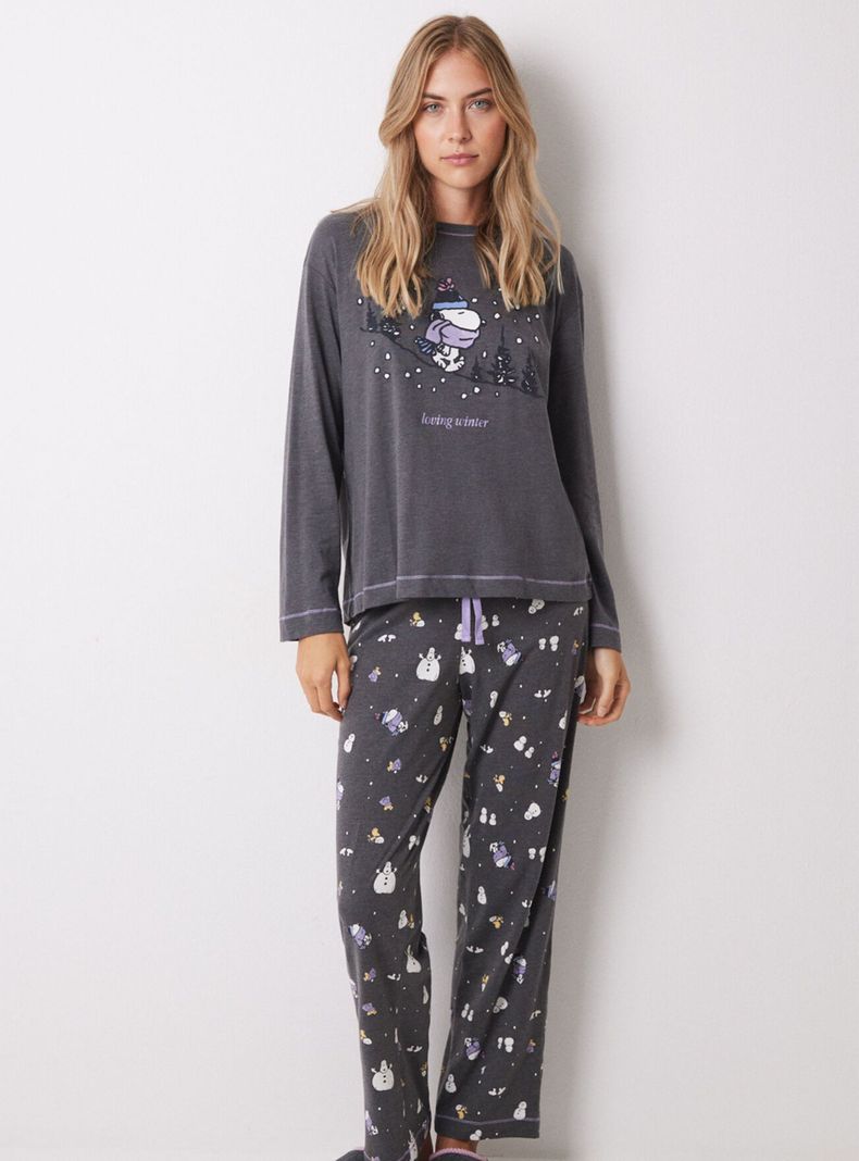 Pijama Largo Algodón Snoopy Merry-0