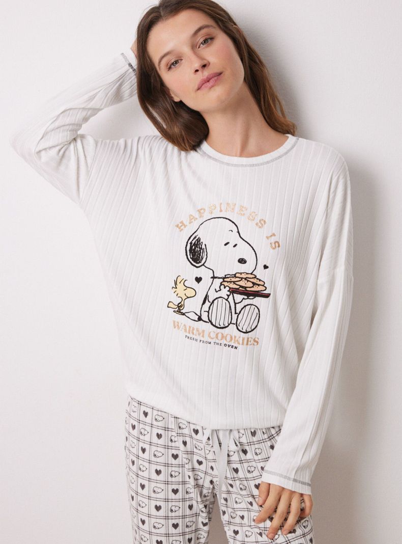 Pijama Largo Súper Soft Snoopy Marfil-2