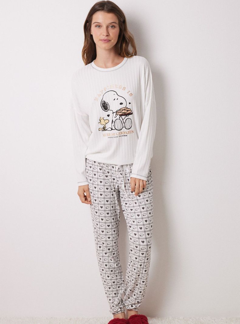 Pijama Largo Súper Soft Snoopy Marfil-0