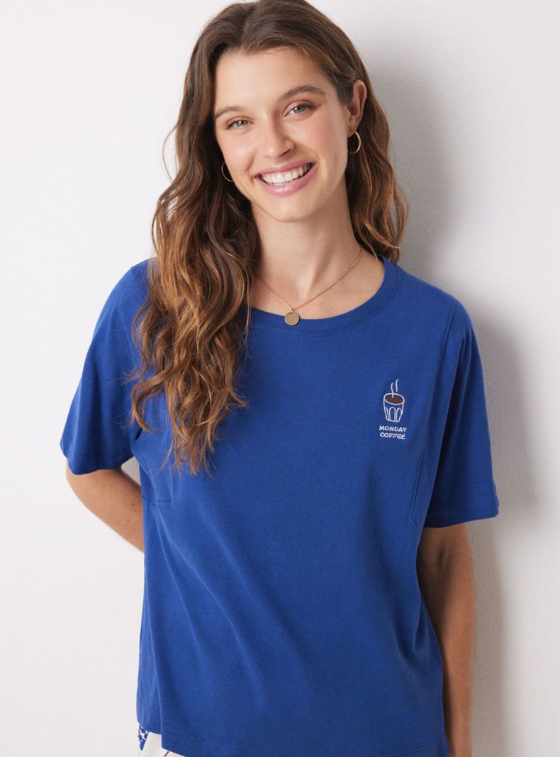 Polera Manga Corta Algodón Azul-0