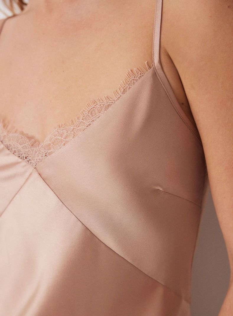 Camisón Midi Satén y Encaje Nude-4
