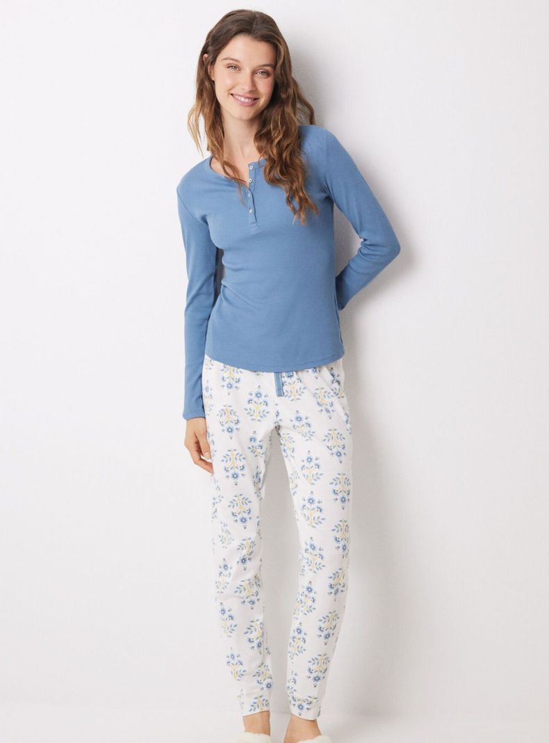 Pijama Largo Algodón Flores Color-0