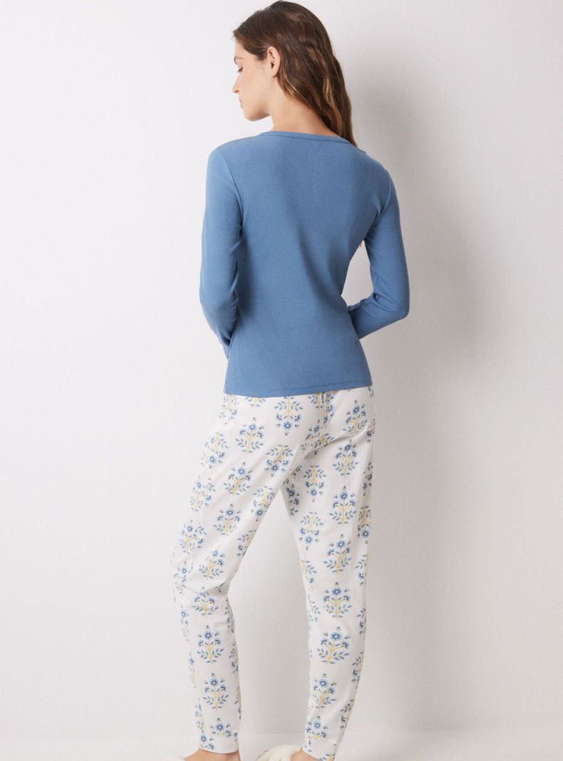 Pijama Largo Algodón Flores Color-1