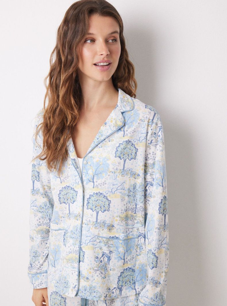 Pijama Largo Camisero Algodón Allover Paisaje-4