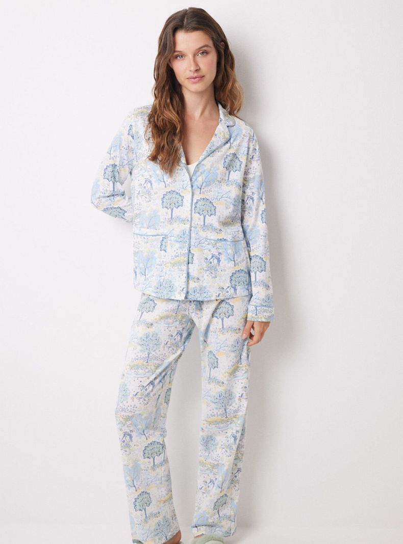 Pijama Largo Camisero Algodón Allover Paisaje-0