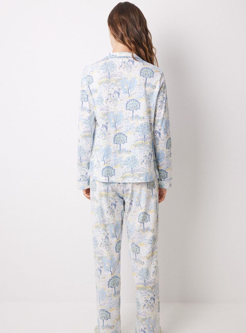 Pijama Largo Camisero Algodón Allover Paisaje-1