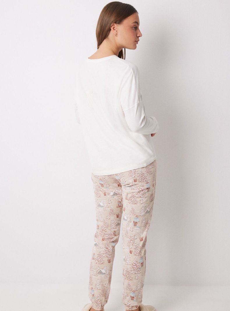 Pijama Largo Algodón Estampado Navideño-1