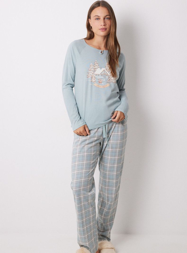 Pijama Largo Algodón Cuadros Navideños-0