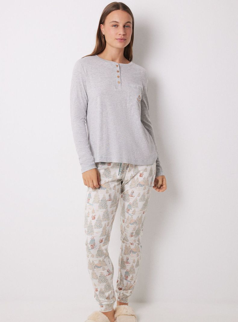 Pijama Largo Algodón Motivos Navideños-0