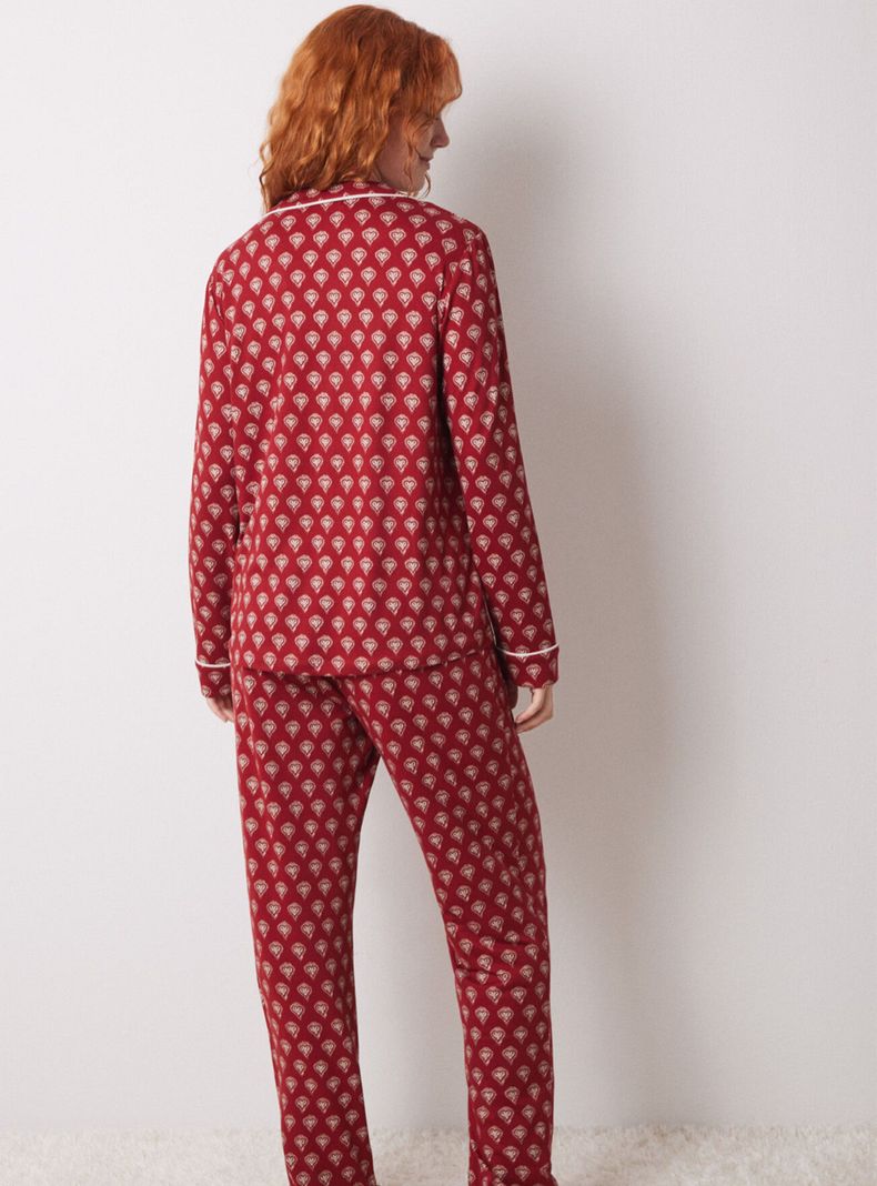 Pijama Camisero Largo Rojo Corazones-1