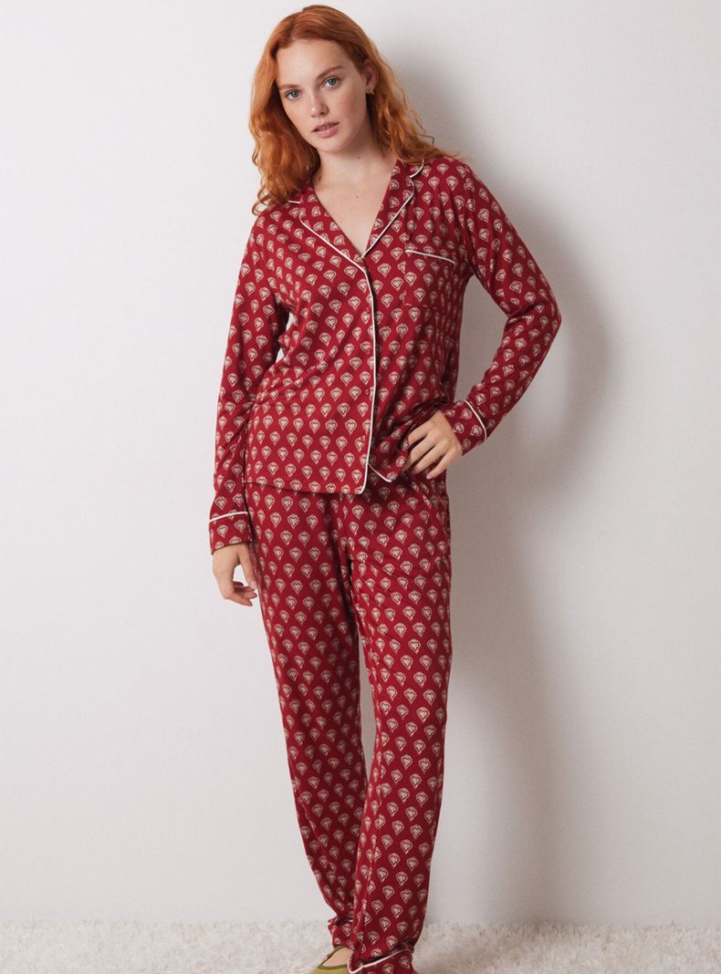 Pijama Camisero Largo Rojo Corazones-0