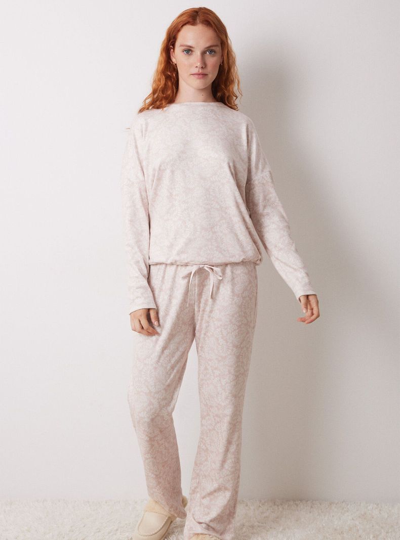 Pijama Largo Terciopelo Rosa-0