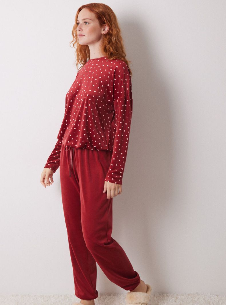 Pijama Largo Terciopelo Suave Rojo-0