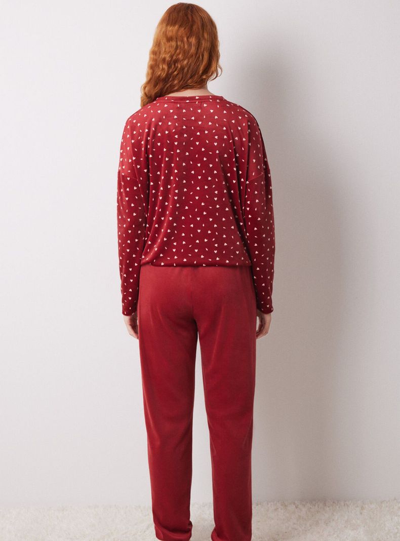 Pijama Largo Terciopelo Suave Rojo-1