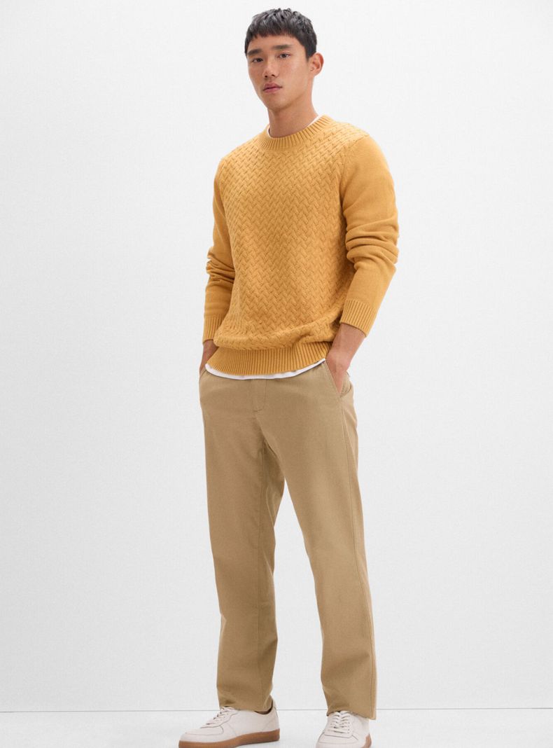 Sweater Algodón Cables Cuello Redondo-3