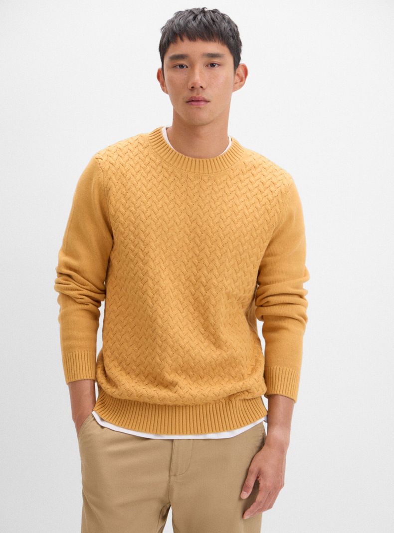 Sweater Algodón Cables Cuello Redondo-0