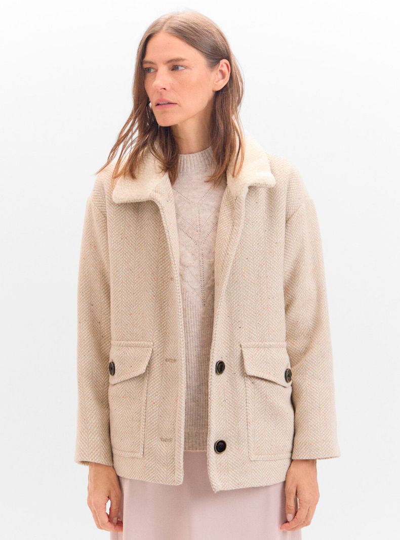 Chaquetón con Cuello Efecto Pelo-0