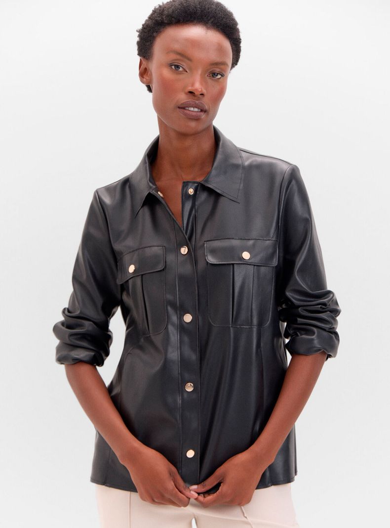 Chaqueta Efecto Piel Botones-0