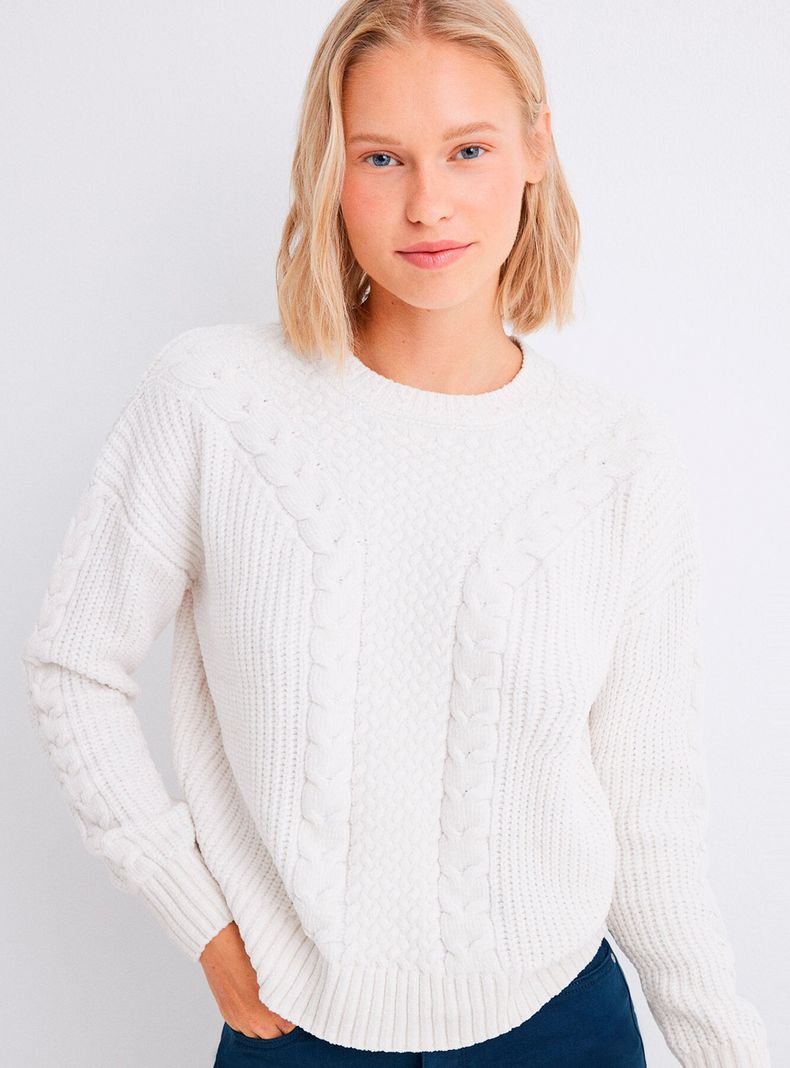 Sweater Detalles Trenzados Chenilla-0