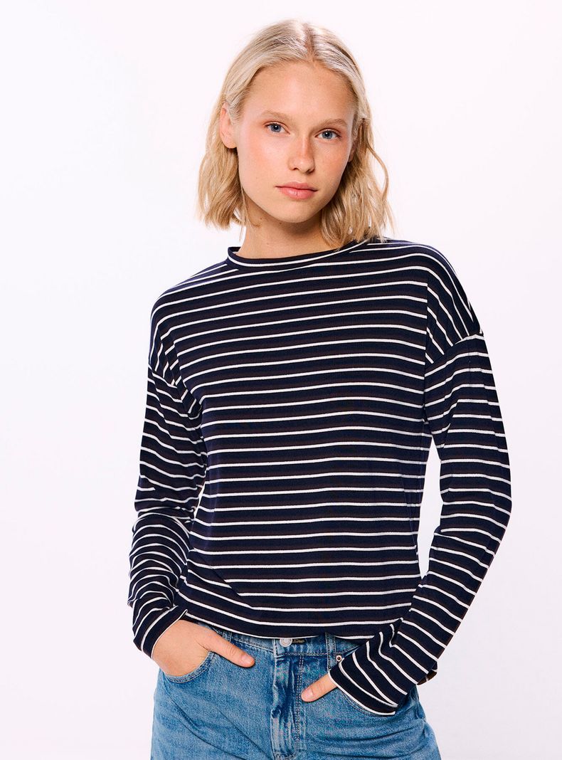 Polera a Rayas Manga Larga-0