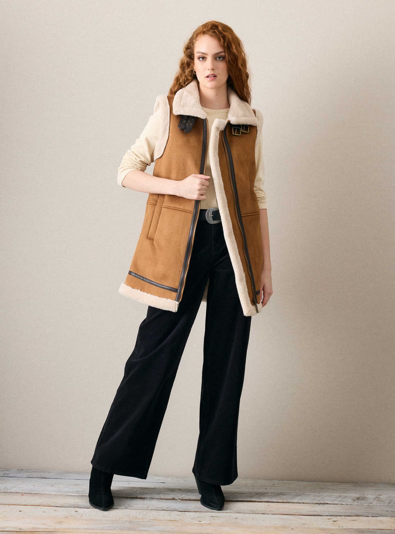 Chaqueta Larga de Gamuza Forrada en Sherpa-4