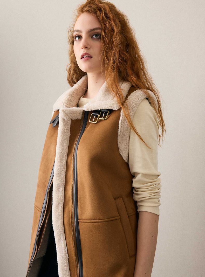 Chaqueta Larga de Gamuza Forrada en Sherpa-2